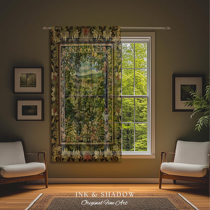 Fantasy Castle Botanical Curtains | Fairycore Princess Blanket Woodland Moody Medieval Woodland Fairytale Drapes Whimsy Whimsigothic Decor