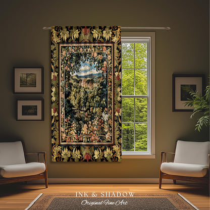 Fantasy Castle Botanical Curtains | Fairycore Princess Blanket Woodland Moody Medieval Woodland Fairytale Drapes Whimsy Whimsigothic Decor