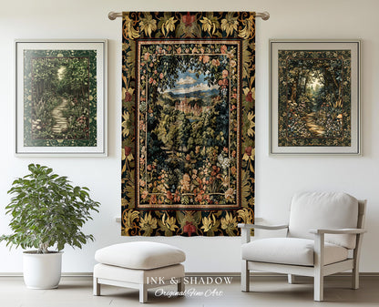 Fantasy Castle Botanical Curtains | Fairycore Princess Blanket Woodland Moody Medieval Woodland Fairytale Drapes Whimsy Whimsigothic Decor