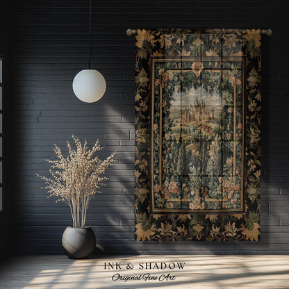 Dark Academia Victorian Royal Curtain | Fantasy Window Blackout Decor Woodland Princess Medieval Rustic Floral Landscape Coquette Maximalist