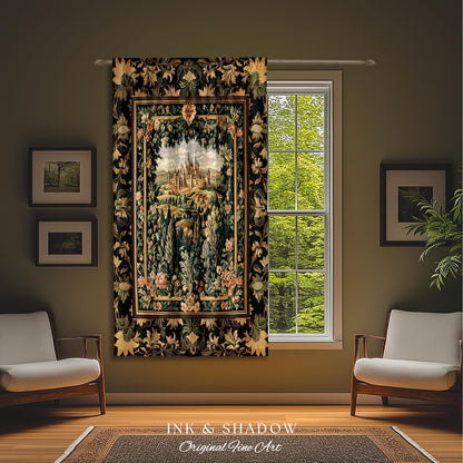 Dark Academia Victorian Royal Curtain | Fantasy Window Blackout Decor Woodland Princess Medieval Rustic Floral Landscape Coquette Maximalist