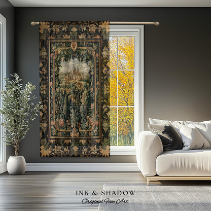 Dark Academia Victorian Royal Curtain | Fantasy Window Blackout Decor Woodland Princess Medieval Rustic Floral Landscape Coquette Maximalist
