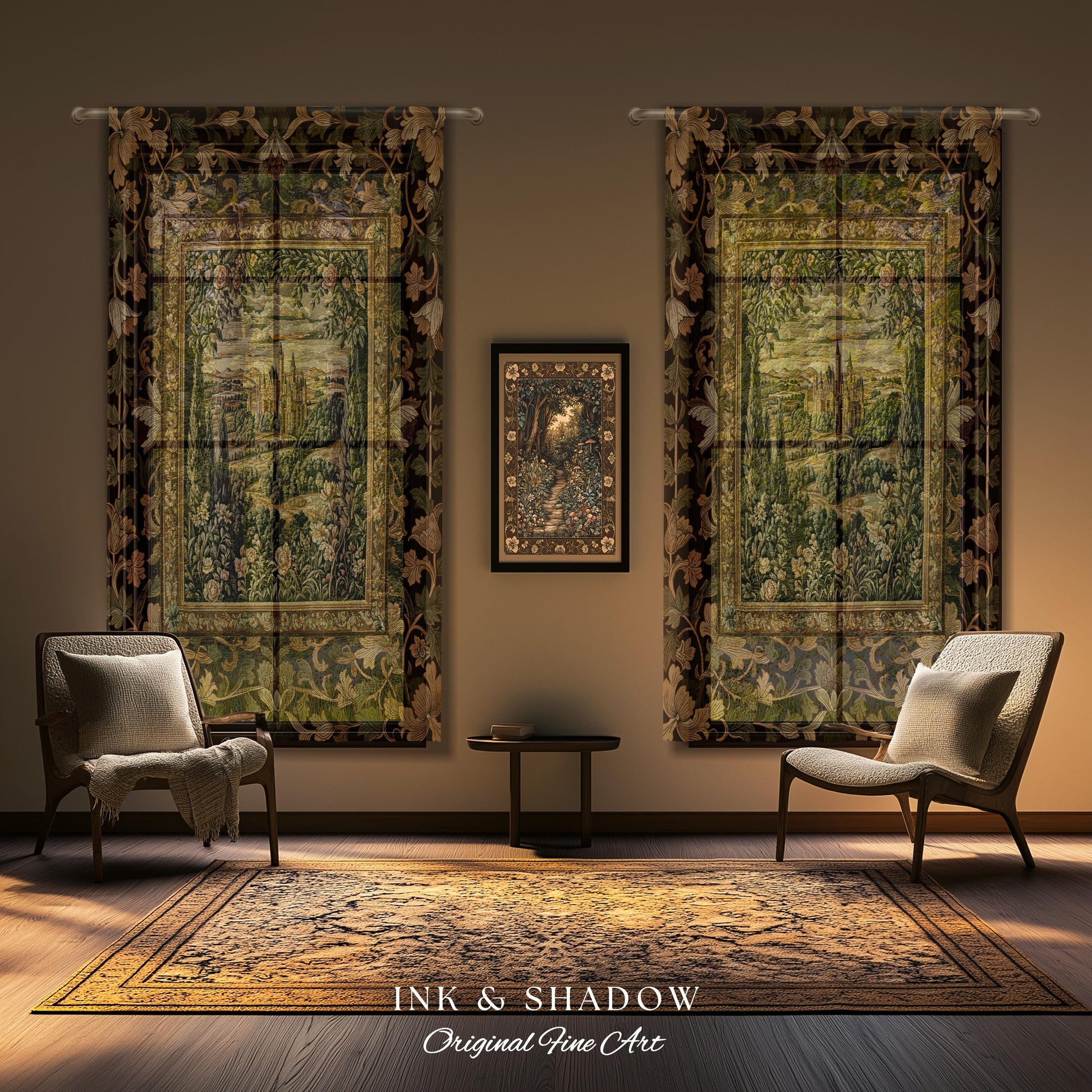 Romantic Victorian Botanical Curtains | Medieval Woodland Fairytale Castle Whimsigothic Folklore Romantic Princesscore Victorian Drapes |