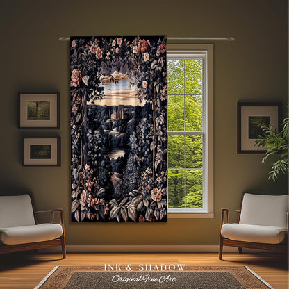 Pastel Fairy Aesthetic Curtains | Ethereal Woodland Royalcore Rosy Blackout Curtain Bedroom Botanical Landscape Medieval Princess Rustic |