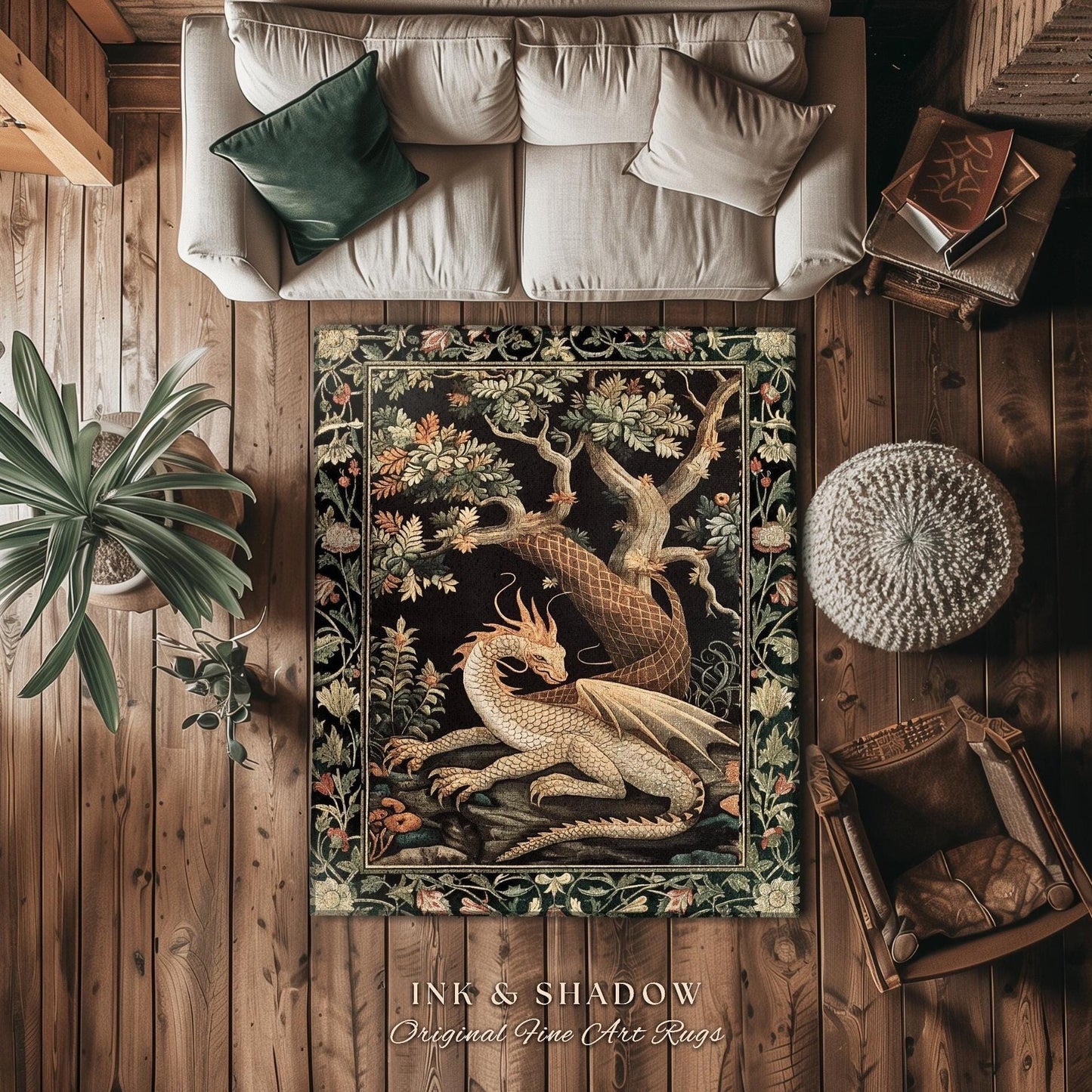 Enchanting Dragon Personal Rug | Ethereal Gothic Home Decor Fairycore Bedroom Magical Aesthetic Maximalist Cottagecore Gift for Dragon Lover