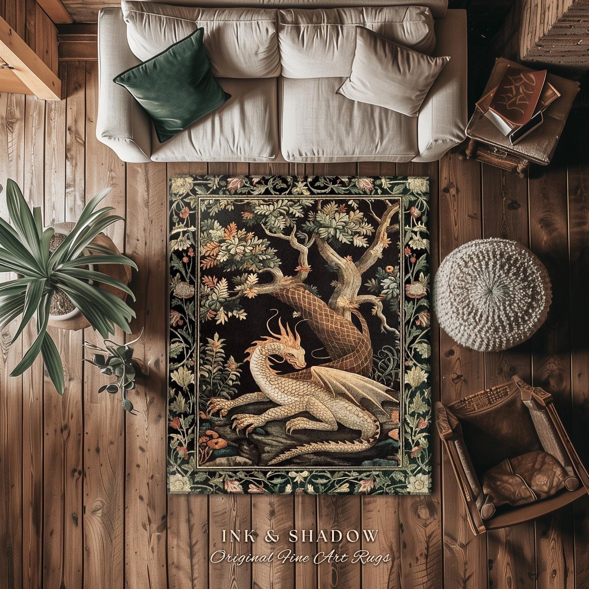 Enchanting Dragon Personal Rug | Ethereal Gothic Home Decor Fairycore Bedroom Magical Aesthetic Maximalist Cottagecore Gift for Dragon Lover
