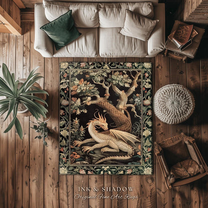 Enchanting Dragon Personal Rug | Ethereal Gothic Home Decor Fairycore Bedroom Magical Aesthetic Maximalist Cottagecore Gift for Dragon Lover