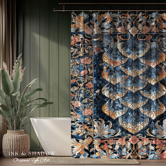 Pastel Gothic Cottagecore Shower Curtain | Dragon Scale Fantasy Bathroom Rustic Home Accent Knightcore Medieval Ethereal Cool Hue Decor |