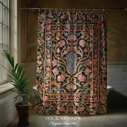 Princess Pink Ornate Shower Curtain | Storybook Elegance Pastel Whimsical Bathroom Accent Dragon Scale Fantasy Coquette Princesscore Design