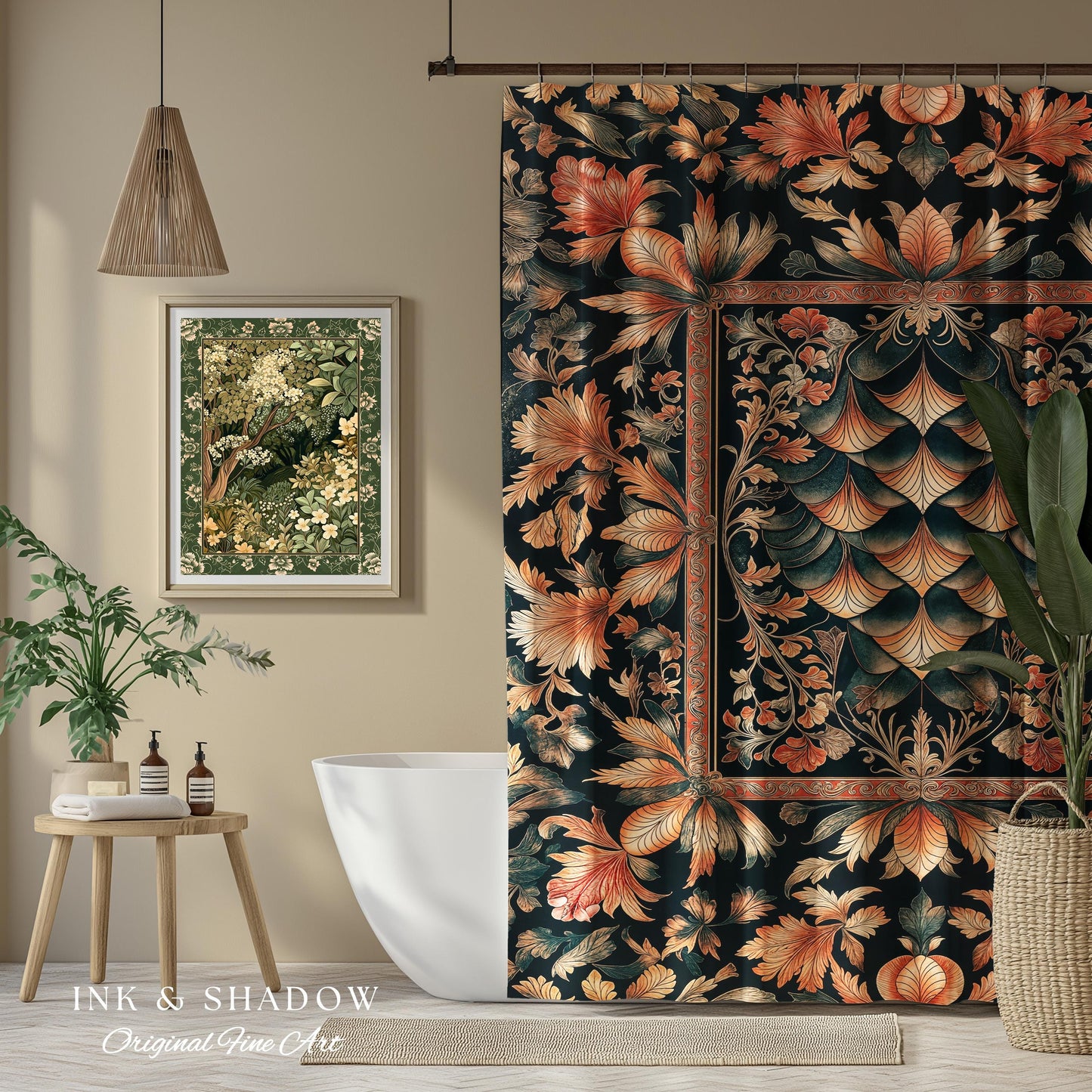 Royal Elegance Rococo Shower Curtain | Medieval Magic Ethereal Pastel Storybook Bathroom Decor Victorian Dragon Scales Decorative Eclectic |