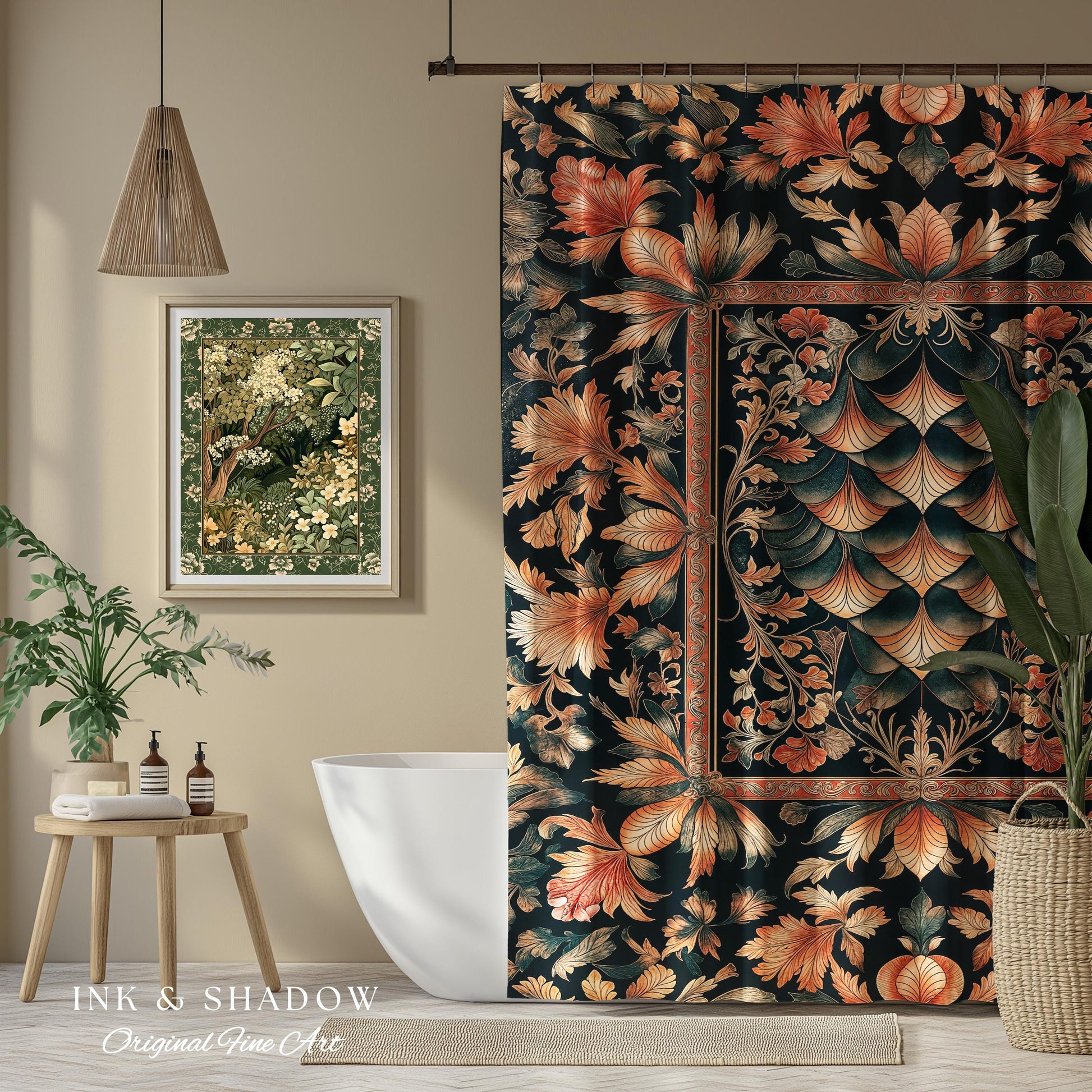 Royal Elegance Rococo Shower Curtain | Medieval Magic Ethereal Pastel Storybook Bathroom Decor Victorian Dragon Scales Decorative Eclectic |