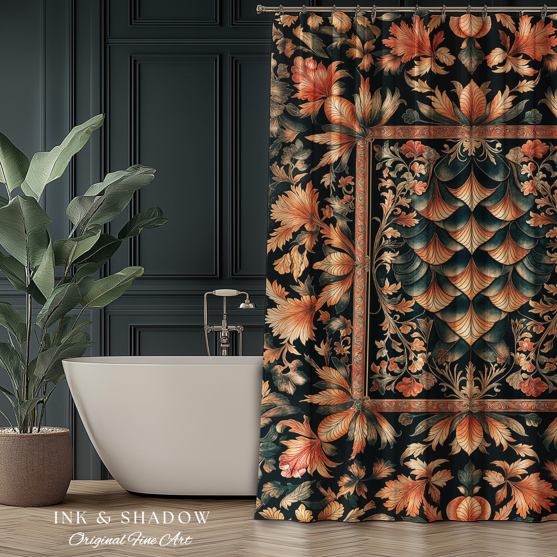 Royal Elegance Rococo Shower Curtain | Medieval Magic Ethereal Pastel Storybook Bathroom Decor Victorian Dragon Scales Decorative Eclectic |