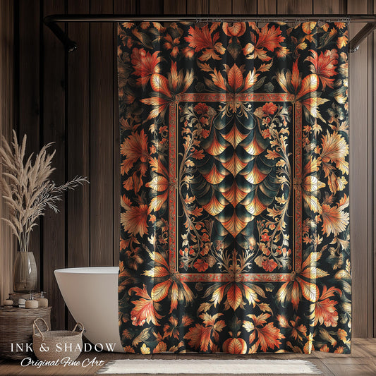 Royal Elegance Rococo Shower Curtain | Medieval Magic Ethereal Pastel Storybook Bathroom Decor Victorian Dragon Scales Decorative Eclectic |