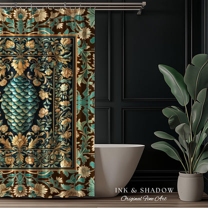 Soft Teal Castlecore Shower Curtain | Fairy Pastel Ornate Gothic Dragon Scale Fantasy Bathroom Rustic Knightcore Medieval Victorian Decor |