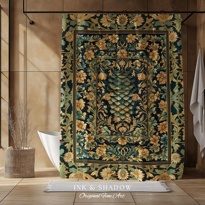 Medieval Maximalist Ethereal Shower Curtain | Soft Pastel Castlecore Bathroom Fairy Grunge Ornate Dragon Scale Rustic Victorian Style Decor