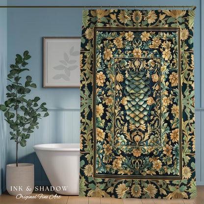 Medieval Maximalist Ethereal Shower Curtain | Soft Pastel Castlecore Bathroom Fairy Grunge Ornate Dragon Scale Rustic Victorian Style Decor