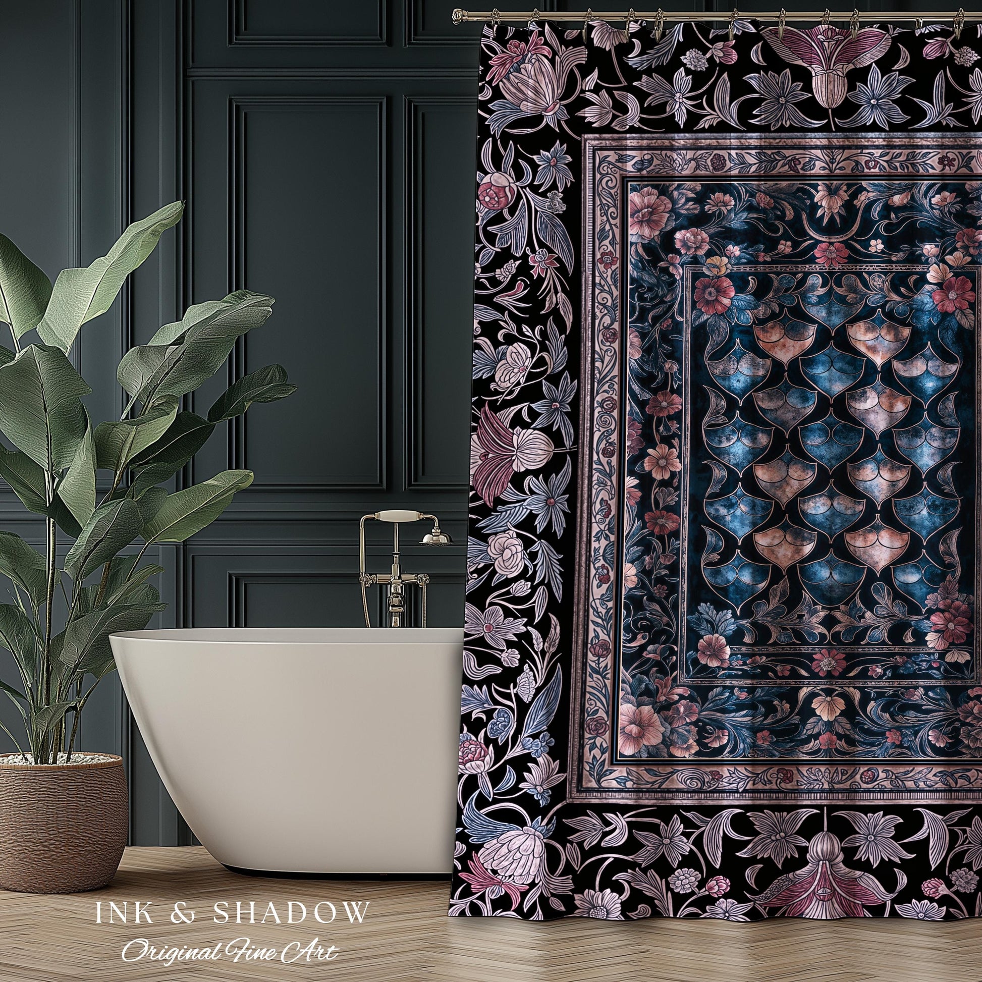 Lavender Purple Ethereal Ornate Shower Curtain | Fairycore Grunge Pastel Whimsical Blanket Gothic Dragon Scale Bathroom Floral Fairytale |