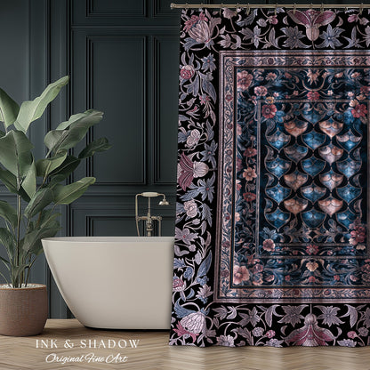 Lavender Purple Ethereal Ornate Shower Curtain | Fairycore Grunge Pastel Whimsical Blanket Gothic Dragon Scale Bathroom Floral Fairytale |