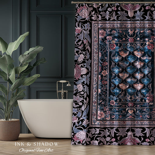 Lavender Purple Ethereal Ornate Shower Curtain | Fairycore Grunge Pastel Whimsical Blanket Gothic Dragon Scale Bathroom Floral Fairytale |