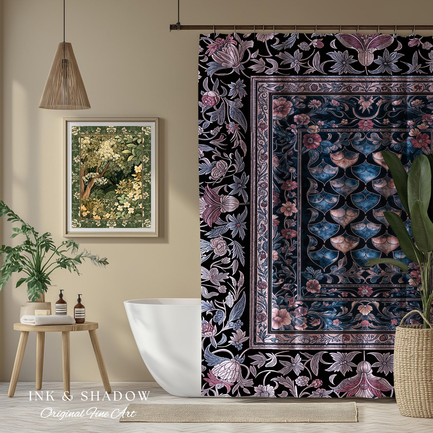 Lavender Purple Ethereal Ornate Shower Curtain | Fairycore Grunge Pastel Whimsical Blanket Gothic Dragon Scale Bathroom Floral Fairytale |