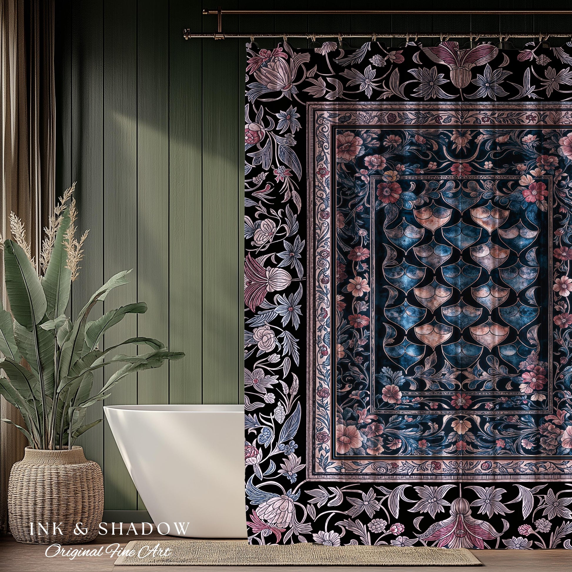 Lavender Purple Ethereal Ornate Shower Curtain | Fairycore Grunge Pastel Whimsical Blanket Gothic Dragon Scale Bathroom Floral Fairytale |