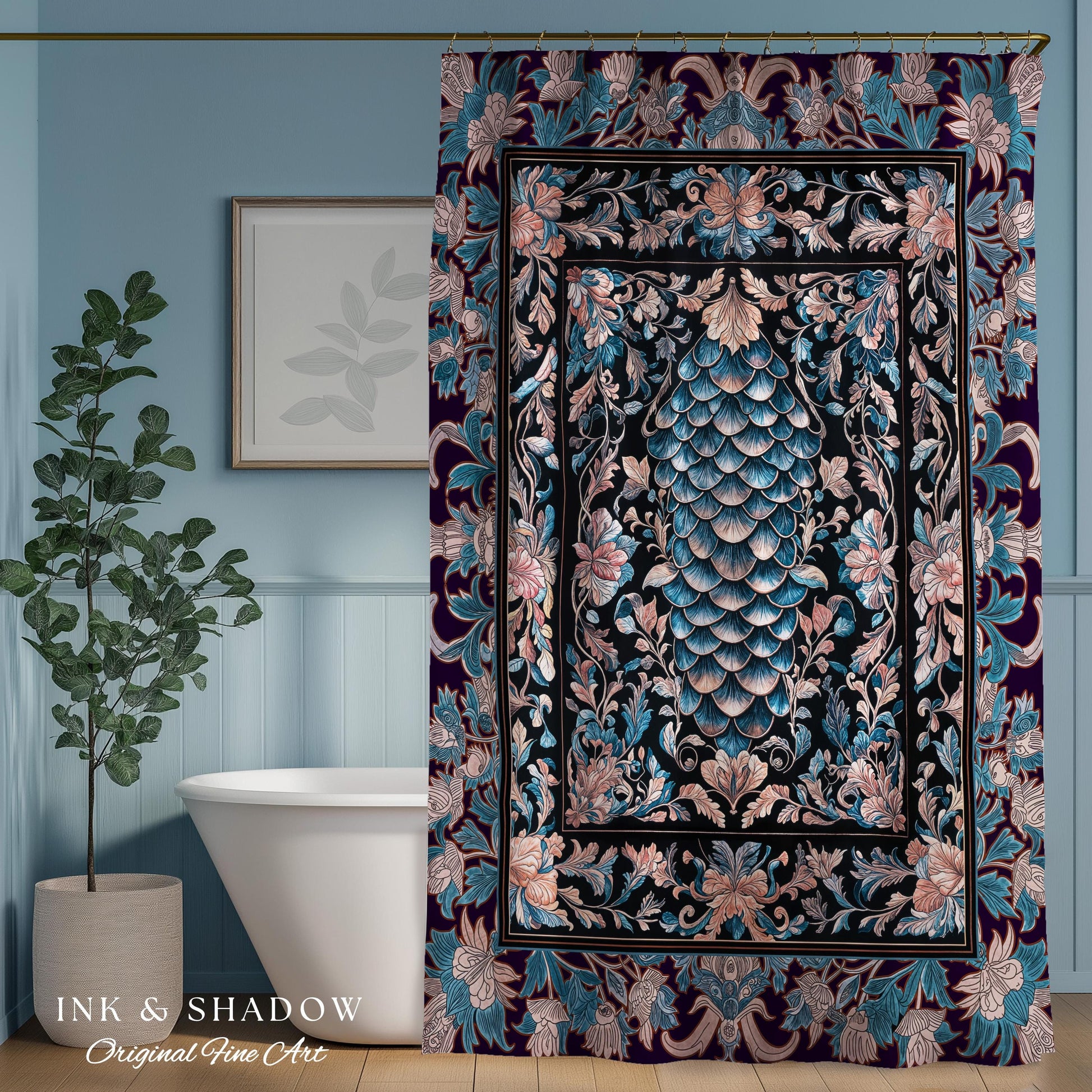 Soft Victorian Pastels Shower Curtain | Princesscore Coquette Aesthetic Storybook Fairytale Bathroom Dragon Scale Home Accent Elegant Style