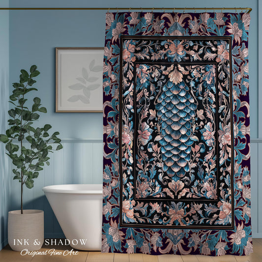Soft Victorian Pastels Shower Curtain | Princesscore Coquette Aesthetic Storybook Fairytale Bathroom Dragon Scale Home Accent Elegant Style