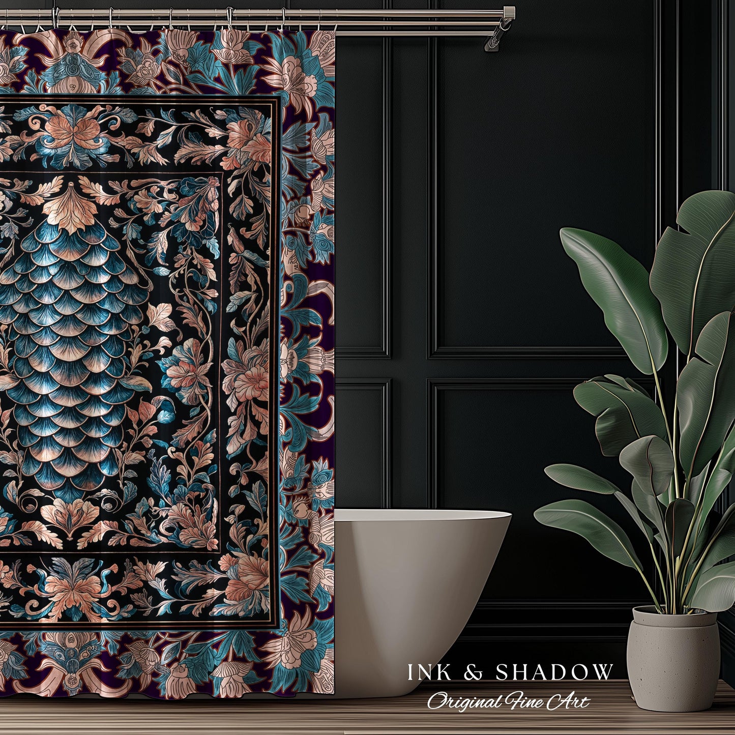 Soft Victorian Pastels Shower Curtain | Princesscore Coquette Aesthetic Storybook Fairytale Bathroom Dragon Scale Home Accent Elegant Style