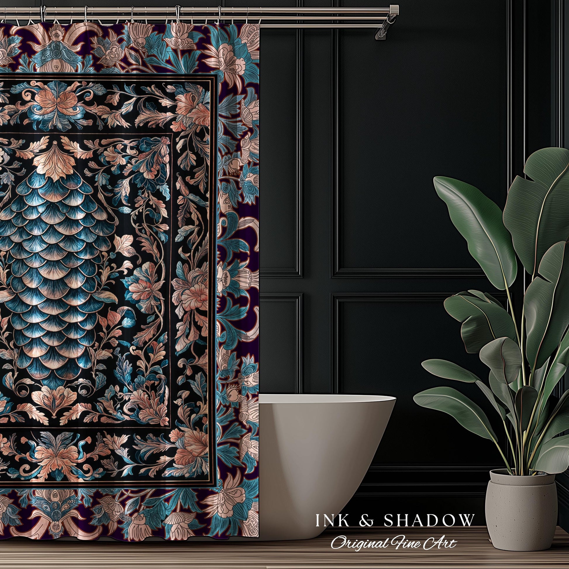 Soft Victorian Pastels Shower Curtain | Princesscore Coquette Aesthetic Storybook Fairytale Bathroom Dragon Scale Home Accent Elegant Style