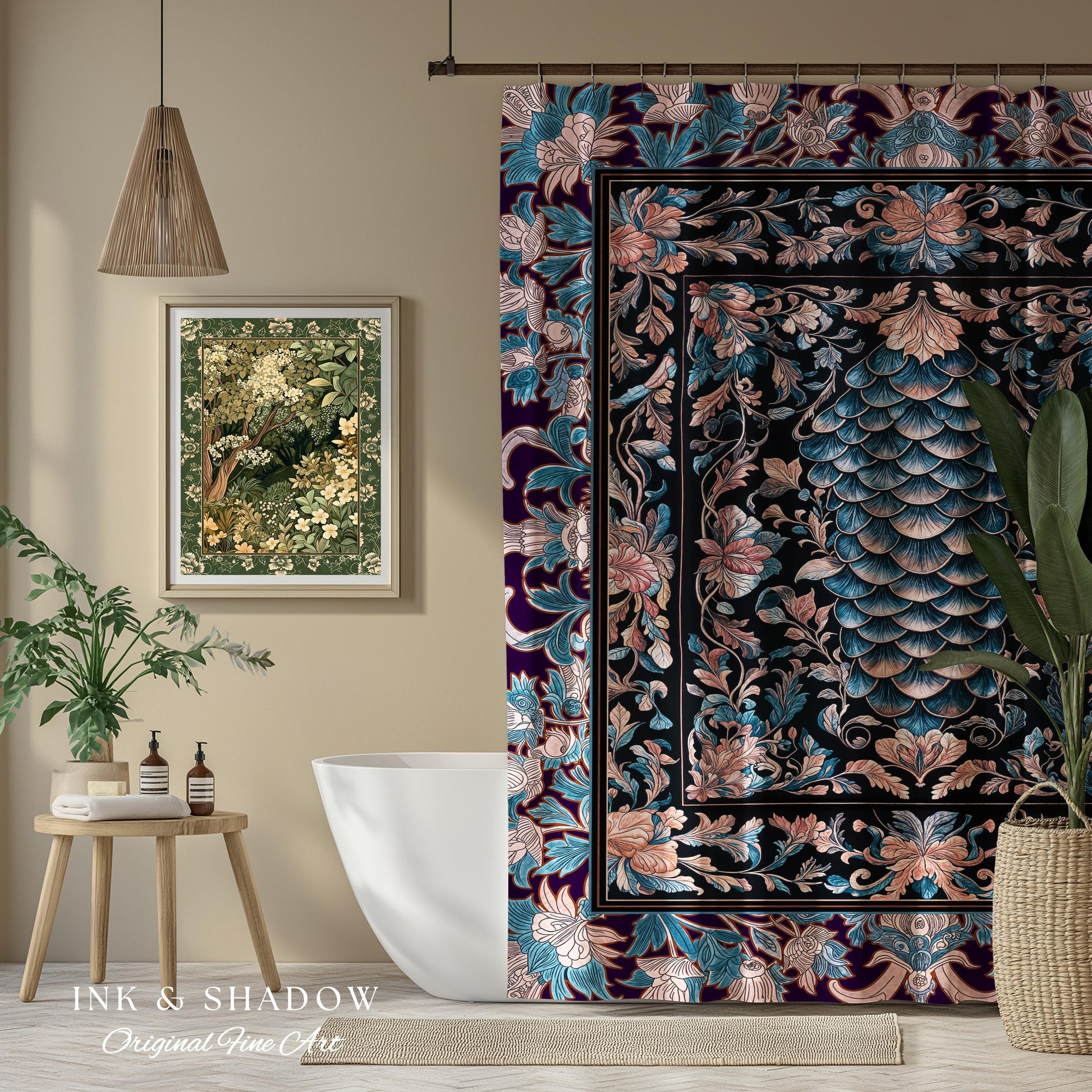 Soft Victorian Pastels Shower Curtain | Princesscore Coquette Aesthetic Storybook Fairytale Bathroom Dragon Scale Home Accent Elegant Style