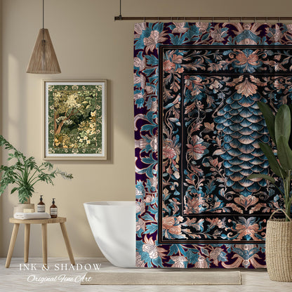 Soft Victorian Pastels Shower Curtain | Princesscore Coquette Aesthetic Storybook Fairytale Bathroom Dragon Scale Home Accent Elegant Style
