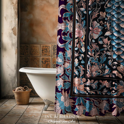 Soft Victorian Pastels Shower Curtain | Princesscore Coquette Aesthetic Storybook Fairytale Bathroom Dragon Scale Home Accent Elegant Style