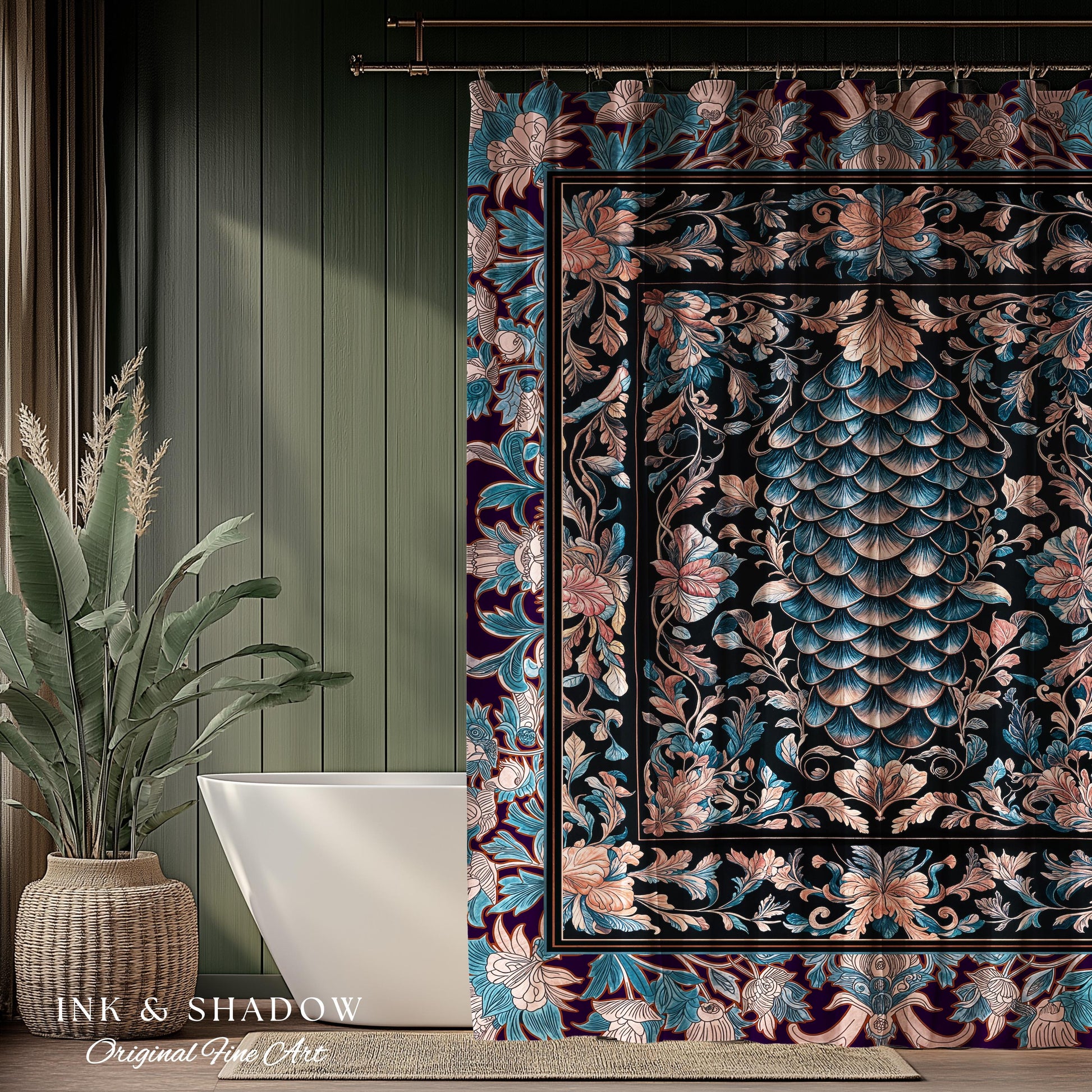 Soft Victorian Pastels Shower Curtain | Princesscore Coquette Aesthetic Storybook Fairytale Bathroom Dragon Scale Home Accent Elegant Style