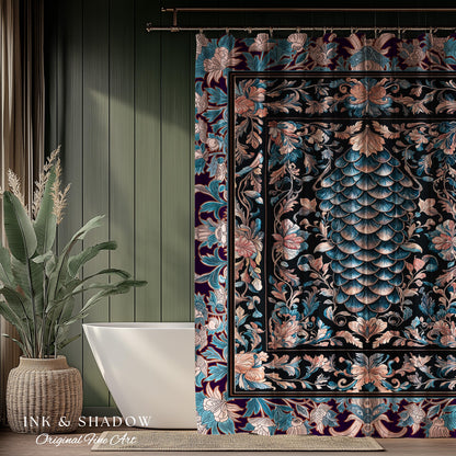 Soft Victorian Pastels Shower Curtain | Princesscore Coquette Aesthetic Storybook Fairytale Bathroom Dragon Scale Home Accent Elegant Style