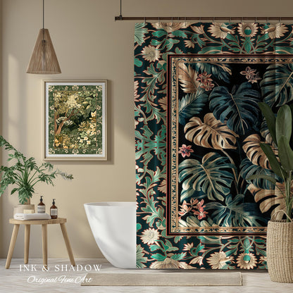 Dark Forest Whimsical Woodland Shower Curtain | Houseplant Bathroom Decor Baroque Aesthetic Dark Academia Accent Fairycore Ethereal Style |