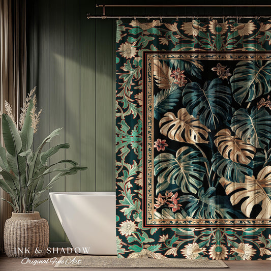 Dark Forest Whimsical Woodland Shower Curtain | Houseplant Bathroom Decor Baroque Aesthetic Dark Academia Accent Fairycore Ethereal Style |