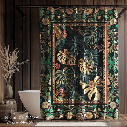 Dark Forest Whimsical Woodland Shower Curtain | Houseplant Bathroom Decor Baroque Aesthetic Dark Academia Accent Fairycore Ethereal Style |