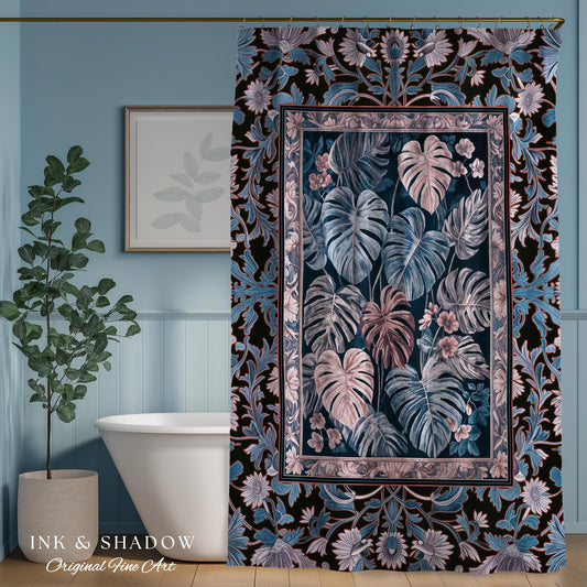 Cool Hues Eclectic Shower Curtain | Monstera Houseplant Decor Whimsical Gothic Aesthetic Bathroom Decor Dark Academia Forestcore Purple |