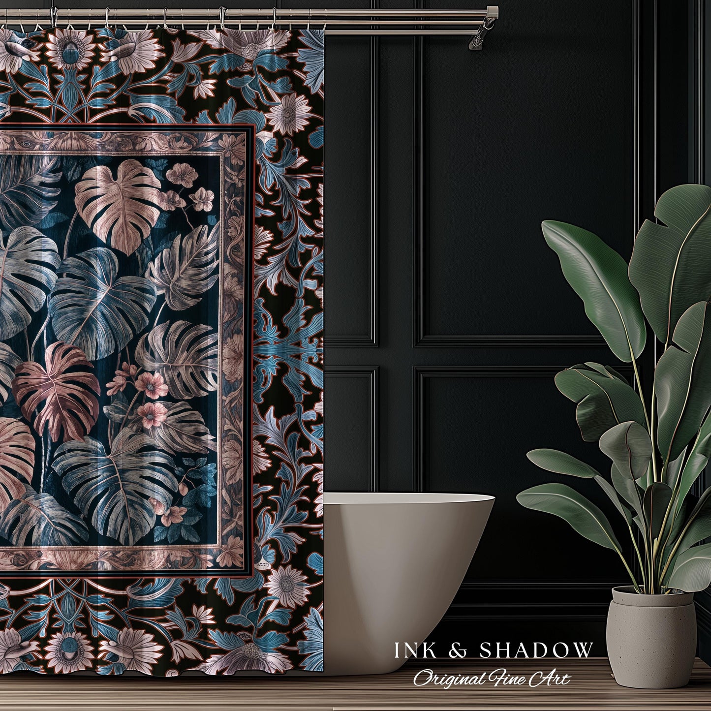 Cool Hues Eclectic Shower Curtain | Monstera Houseplant Decor Whimsical Gothic Aesthetic Bathroom Decor Dark Academia Forestcore Purple |