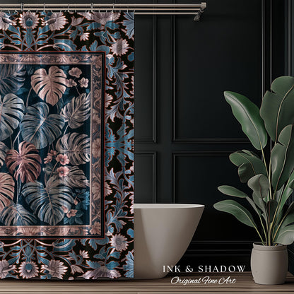Cool Hues Eclectic Shower Curtain | Monstera Houseplant Decor Whimsical Gothic Aesthetic Bathroom Decor Dark Academia Forestcore Purple |