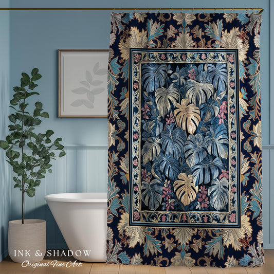 Monstera Magic Moody Shower Curtain | Dark Victorian Floral Eclectic Unique Houseplant Decor Whimsical Gothic Aesthetic Bathroom Decor |
