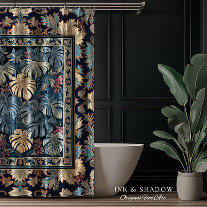 Monstera Magic Moody Shower Curtain | Dark Victorian Floral Eclectic Unique Houseplant Decor Whimsical Gothic Aesthetic Bathroom Decor |