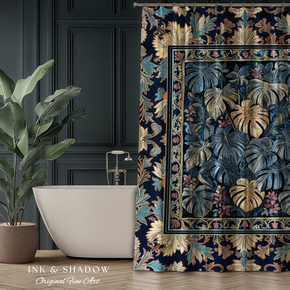 Monstera Magic Moody Shower Curtain | Dark Victorian Floral Eclectic Unique Houseplant Decor Whimsical Gothic Aesthetic Bathroom Decor |