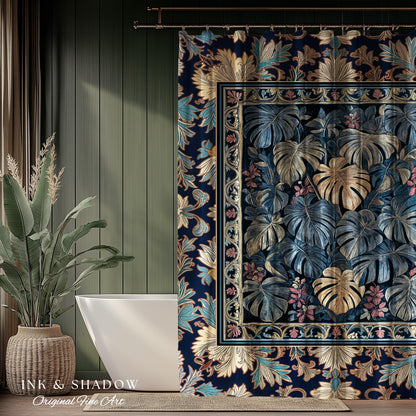 Monstera Magic Moody Shower Curtain | Dark Victorian Floral Eclectic Unique Houseplant Decor Whimsical Gothic Aesthetic Bathroom Decor |