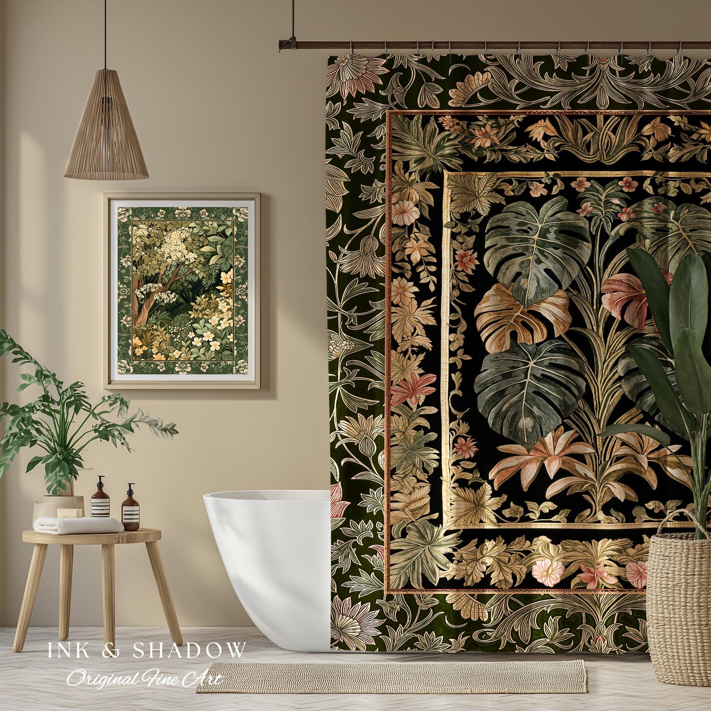 Plant Lover Home Decor Botanical Shower Curtain | Victorian Goth Romantic Renaissance Cottagecore Woodland Maximalist Bathroom Boho Tropical