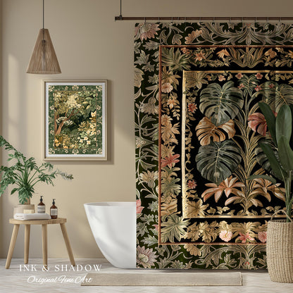 Plant Lover Home Decor Botanical Shower Curtain | Victorian Goth Romantic Renaissance Cottagecore Woodland Maximalist Bathroom Boho Tropical