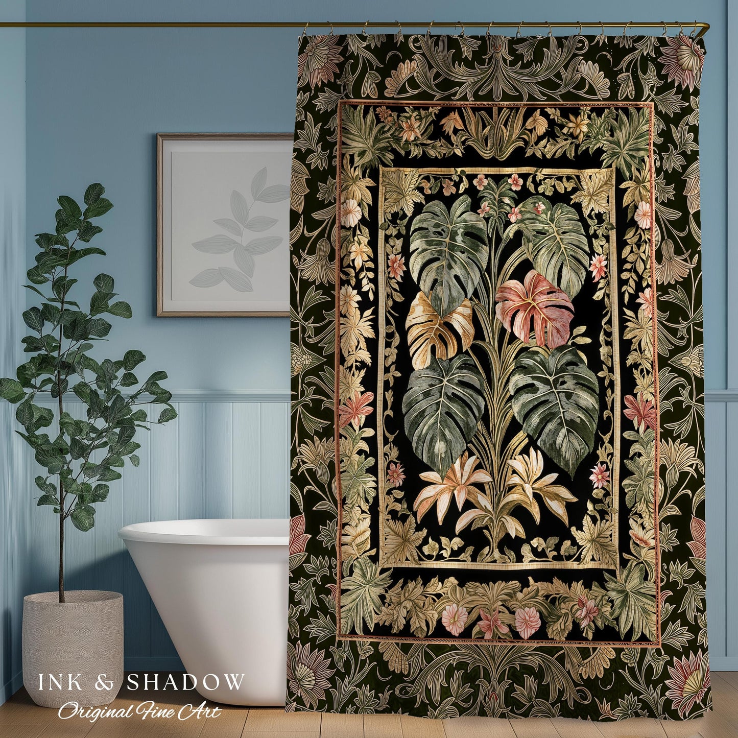 Plant Lover Home Decor Botanical Shower Curtain | Victorian Goth Romantic Renaissance Cottagecore Woodland Maximalist Bathroom Boho Tropical