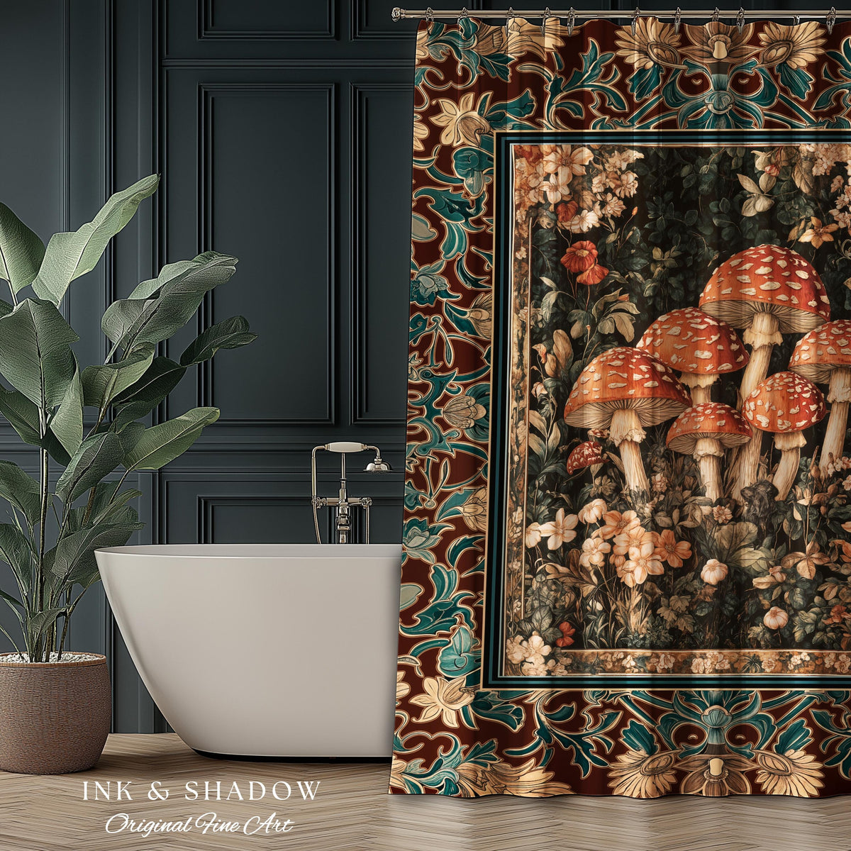 Magical Mushroom Eclectic Shower Curtain | Fairy Aesthetic Bathroom Whimsigoth Forest Decor Whimsical Fairycore Tapestry Housewarming Gift