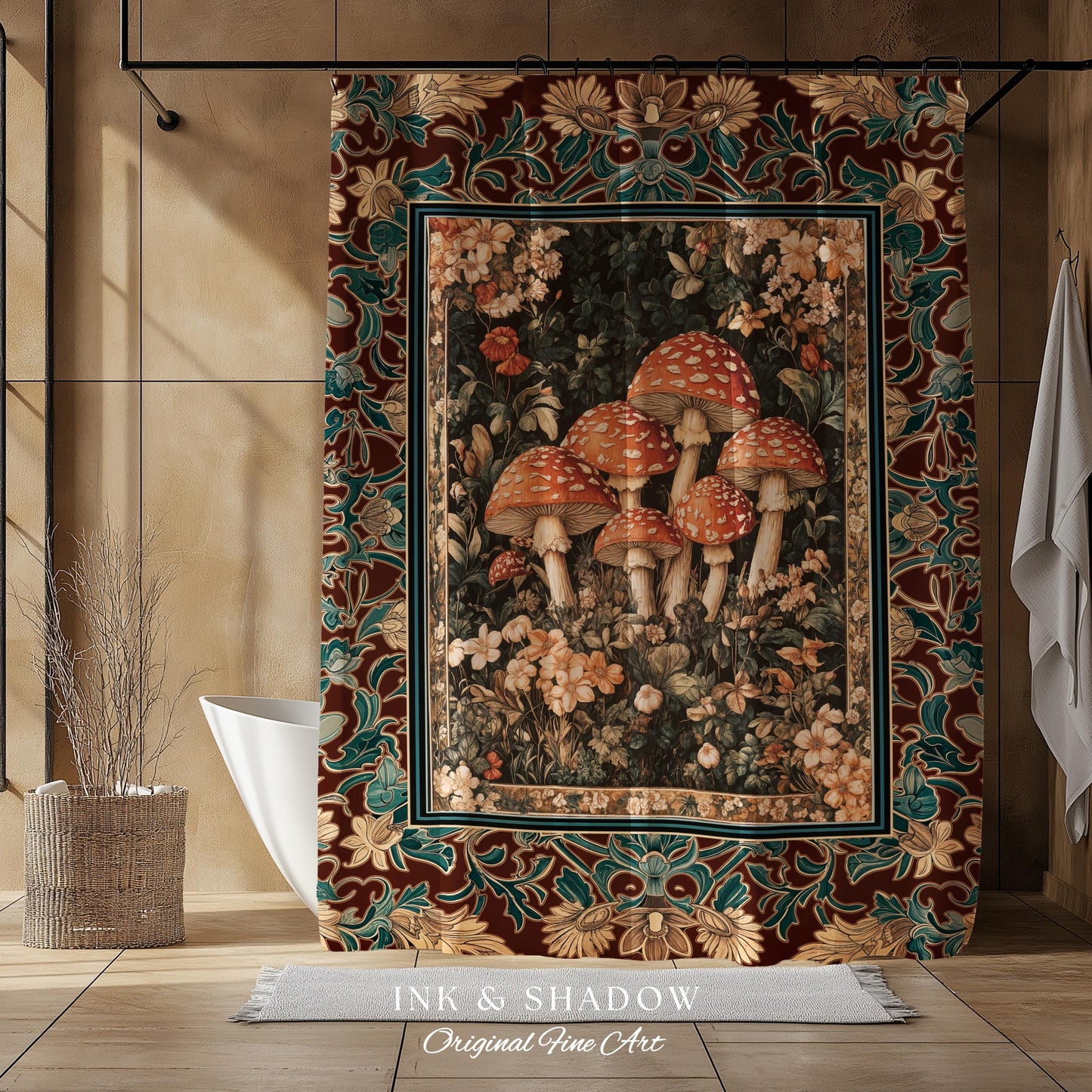 Magical Mushroom Eclectic Shower Curtain | Fairy Aesthetic Bathroom Whimsigoth Forest Decor Whimsical Fairycore Tapestry Housewarming Gift