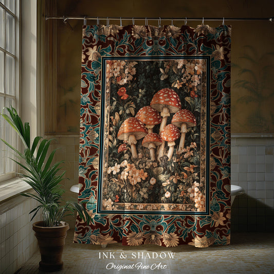 Magical Mushroom Eclectic Shower Curtain | Fairy Aesthetic Bathroom Whimsigoth Forest Decor Whimsical Fairycore Tapestry Housewarming Gift
